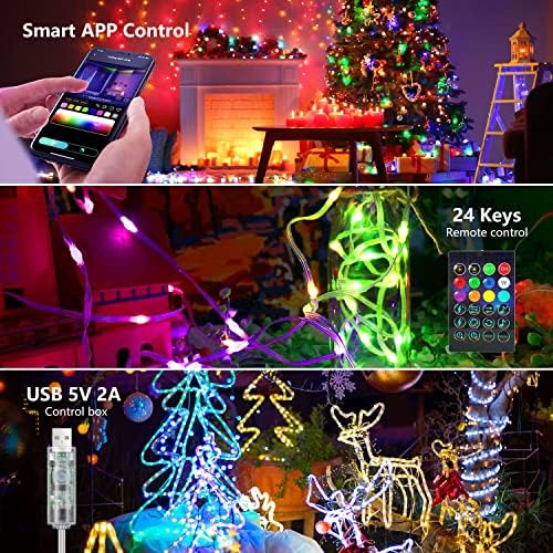 Luzes de cordas de fada inteligentes de 33 pés, 100 LEDs App Luzes de fadas de cordas LED USB controladas com controle remoto,