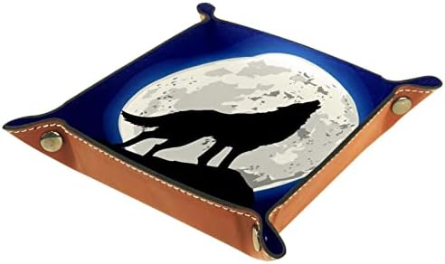 Bandejas de mesa do escritório de Tacameng, lobo uivando em frente à ilustração da lua, caixas de sorriso de bandeja