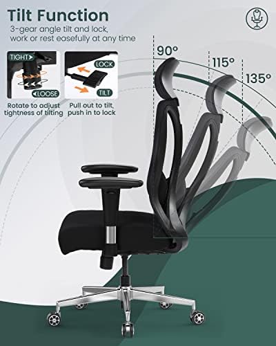 Raynesys grande e alta cadeira de escritório para pessoas pesadas, capacidade de 400 libras com assento largo, material de serviço