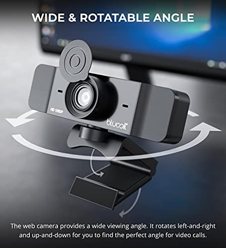 Blucoil Full HD 1080p Webcam USB com microfone embutido, correção de baixa luz, angular ampla, tampa da lente e tripé - para desktop, laptop, janelas, Mac, videoconferência, transmissão ao vivo e jogos