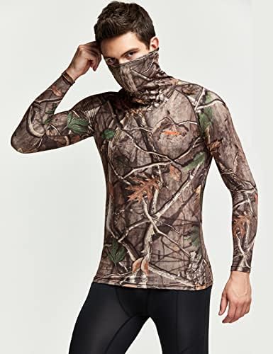 Camisetas de compressão térmica de TSLA masculina com máscara, camada de base de esportes de inverno de manga longa,