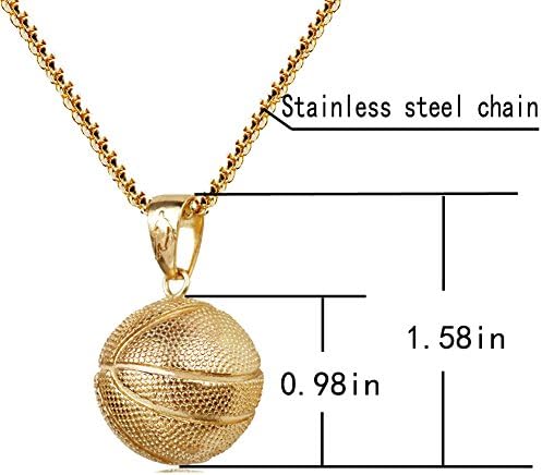 Colorido Bling Basketball Pingente Basketball Gold Silver Stainless Aço Corrente de aço Esportes Colar de colar de jóias