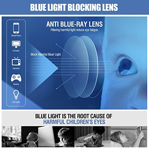 Duco azul óculos leves para garotas infantis meninos, telefone de computador de computadores de óculos falsos para crianças de 6 a 10 anos, anti-Bluelight e UV K023