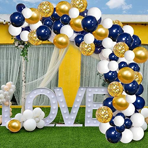 Kit de guirlanda de balões de ouro azul marinho, 120 PCs Marinha e Balões de Confetti Branco de 120 PCs para Festa de