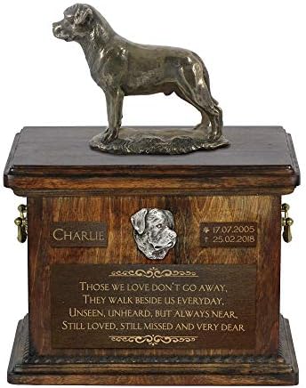 Rottweiler Tail, urna para cães Ashes Memorial com estátua, nome e citação de animais de estimação - Artdog personalizado