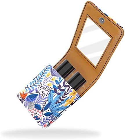 Caixa de batom com espelho para bolsa, suporte colorido de maquiagem cosmética de couro floral, armazenamento cosmético de viagem portátil, 9,5x2x7 cm/3.7x0.8x2.7 em