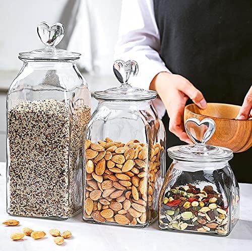 Jarro de doces de vidro sawqf com tampa de tampa em forma de coração jarra de café de cozinha de cozinha seca alimentos de armazenamento