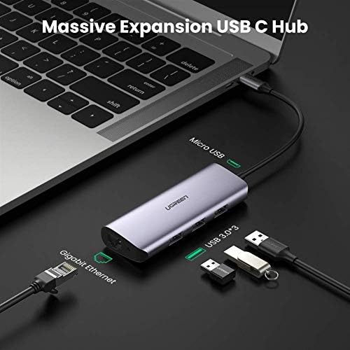 UGREEN USB C CUIL TIPO C A 3 PORT USB 3.0 DOCK com Adaptador Ethernet Gigabit Micro USB Power Compatível com MacBook Pro Air