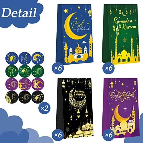 24 PCs Eid Mubarak Bolsas de presente Ramadã Mubarak Bags Muslim Eid Mubarak Goodie Bags para crianças adultos Eid Treat sacolas com