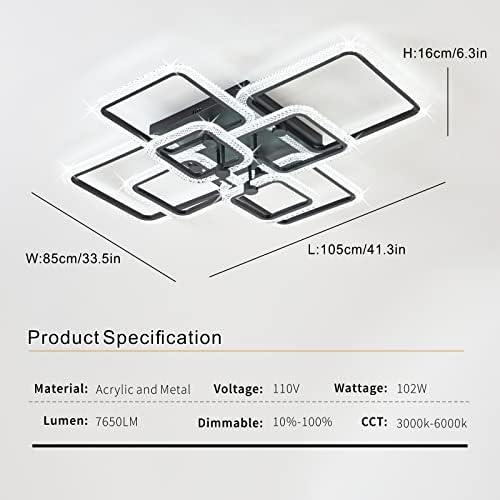 41.3in moderno de teto LED LED LIMPE DIMMÁVEL ESTILO DE CRISTAL LUZES ACRILICA LUZES DE TETO, LIVREZAS DE TECTO DE MONTAGEM BLACH DE