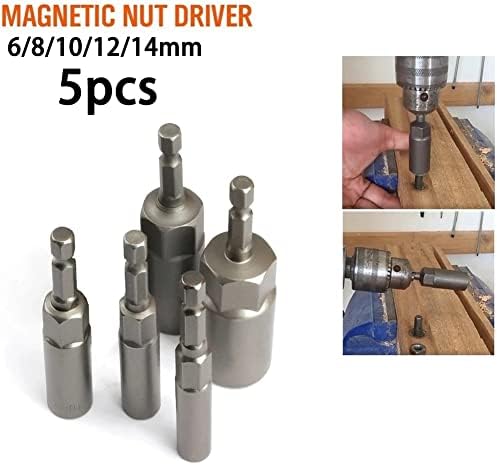 XDCHLK 5PC Kit de soquetes hexadecimais 6mm/8mm/10mm/12mm/14mm Adaptador magnético Buncos de parafuso de porca de impacto para parafuso