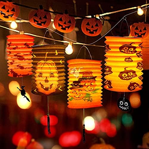 Synl Halloween Decorações, 6 pacote 10in pendurado lanternas de papel dobradas com luz LED, para suprimentos de festas