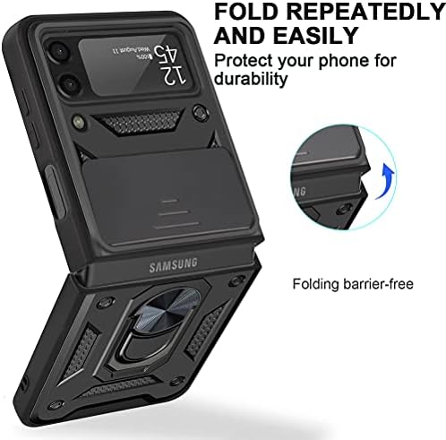 Caso pesado para o Galaxy Z Flip 3 5G, Samsung Z Flip 3 Case com armadura de kickstand com porta de proteção contra a