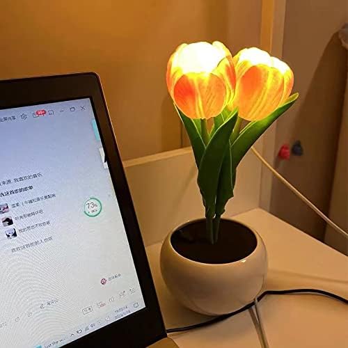 Lâmpada de flor de tulipa, led de mesa de mesa de tulipa criativa Lâmpada artificial Lâmpada Tabela Night Light com vaso