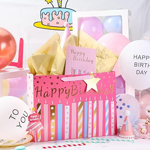 Maypluss 16 Birthday Great Smag com cartão de felicitações e papel de seda para Birhtday - Design de vela de papel dourado