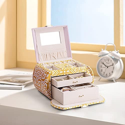 Vlando Princess Style Jewelry Box da equipe de design da Holanda com Handle, Girls Women Gift With Gift Box, Totem Yellow