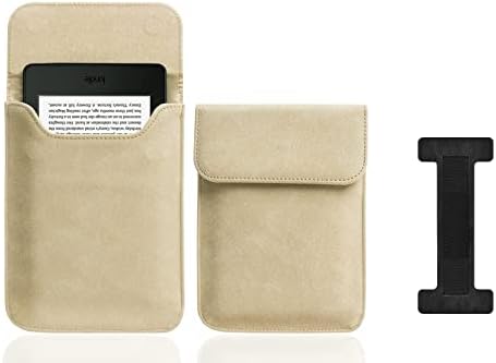 Para Kindle Paperwhite, 6 polegada Capa Bolsa Bolsa -Include Black Lichchee Padrão Mão Strap -Khaki
