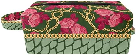 Bolsa de higiene pessoal, bolsa de cosméticos de maquiagem para homens, Chain Green Crocodile Pattern Rose Flower