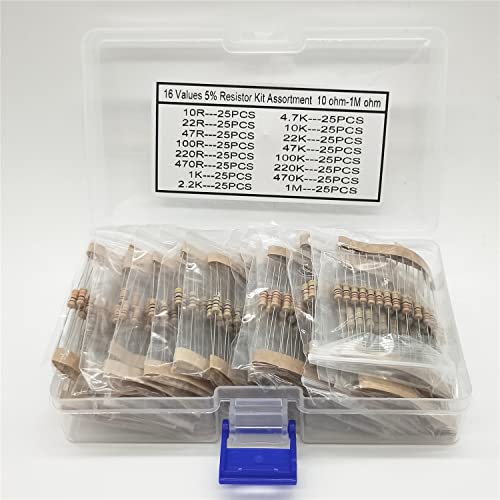 16 valores 400 pcs kit de resistor 10r ohm-1m ohm comumente usado 5% 100r anel de quatro cores 1/2w Classificação de resistores