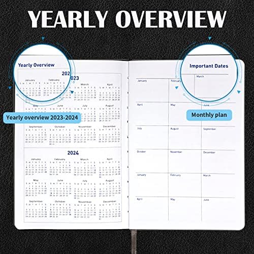 2023-2024 Planejador de couro semanal e mensalmente, 18 meses de calendário, 2023 Planejador acadêmico de janeiro de 2023 a 2024.2023