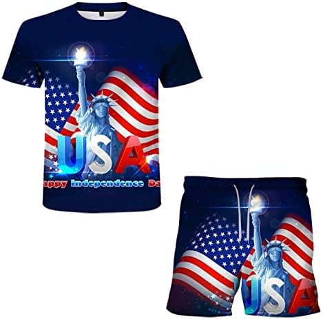 4 de julho Sports Sports para homens 2 peças bandeira dos EUA Camisetas de manga curta e shorts Suor Suor Summer Casual Jogging Tracksuits