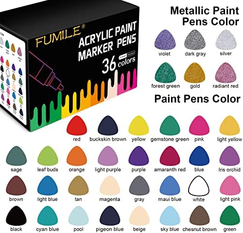 Canetas de tinta acrílica fumile, 36 cores Marcador de tinta Conjunto de caneta ideal para madeira de pedra, metal, plástico,