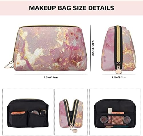 FFEXS Saco de cosméticos de textura de mármore rosa, bolsa cosmética de couro, bolsa cosmética de viagem de grande capacidade, bolsa de cosmética portátil