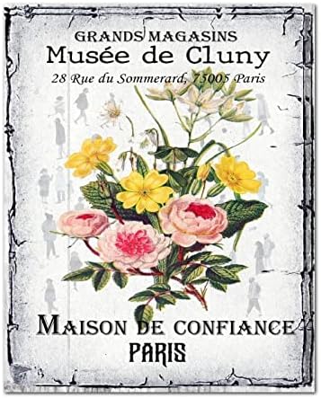 Maison de confiance musee de cluny madeira assina vintage francesa floral floral tábua pendurada sinal retro francês floral de madeira
