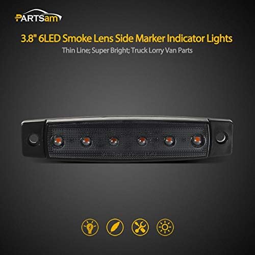 Partsam 20pcs 3,8 Trailer de linha fina defumada Ambar LED LIDADE LUZES DE CLUSENCIMENTO 6 LUZES DE MONTAGEM DE MONTAGEM