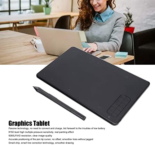 Tablet de desenho gráfico, tablet gráfico com caneta livre de bateria, 5080lpi, 8192 níveis, suporta para Android, para Windows, para OS X para o escritório em casa e aprendizado