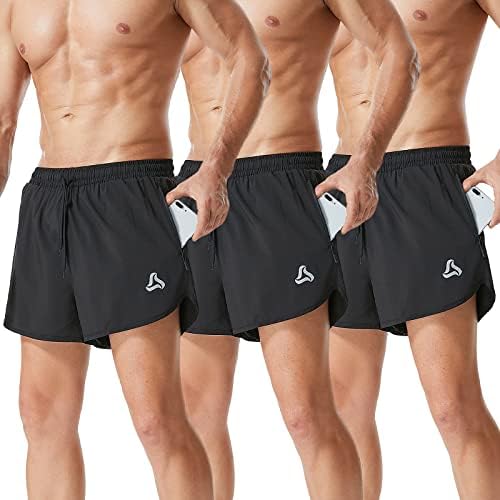 Shorts de ginástica de seda masculino seco rápido para executar shorts atléticos de exercícios 3 polegadas, pacote de 3