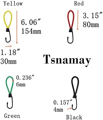 Tsnamay 10pcs Red Bungee Cords com ganchos, cordões de bungee de 6 polegadas com tiras de metal duráveis ​​para camping, lonas, tendas, plantas, colada de sol, dossel