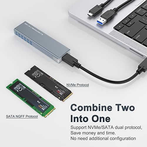 M.2 NVME e SATA SSD Gabinete sem ferramentas, 10 Gbps USB 3.1 Gen2 Alumínio M.2 NVME NGFF Gabinete SSD, RGB NVME SSD Supports