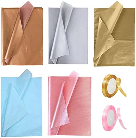 Papel de seda grande 28 x 20, 50 folhas de papel de papel a granel com 2 rolos finos finos para a festa de formatura de aniversário
