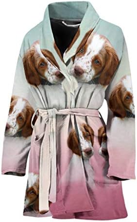 Robe de banho feminino de impressão de cachorro Brittany fofo