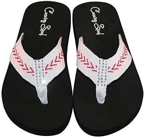Cocomo Soul Baseball Tecido Tela Flip Flops Baseball Mãe Flip Flip Sandals Baseball Flip Flip Flip para mulheres detalhes