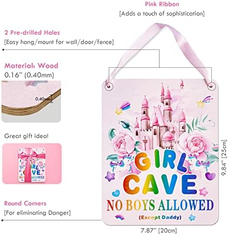 Menina Cavalia de caverna, quarto de meninas Decoração de castelo de princesa rosa, fofos pendurados por porta de madeira para bebê,