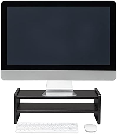 Adquirir 42.49x24x14cm Monitor de computador Stand Glamp Desk TV Risers Risers de 2 camadas Organizador de armazenamento de mesa de braço de madeira de 2 camadas Organizador