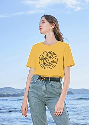 Seja Joyful Sunshine T-Shirt Women Women Beach Coconut Trees Shirt Gráfico Camiseta de férias de primavera