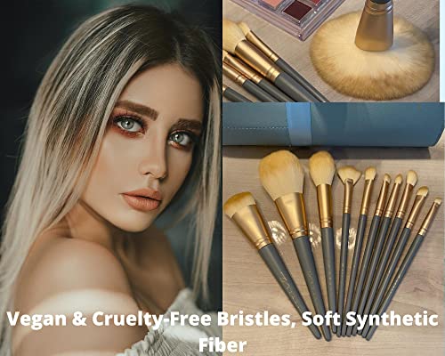 Conjunto de pincel de maquiagem Spati, 10 PCs Cinza cinza macio Azul premium Premium Cosmetics Maghuge Brush Foundation