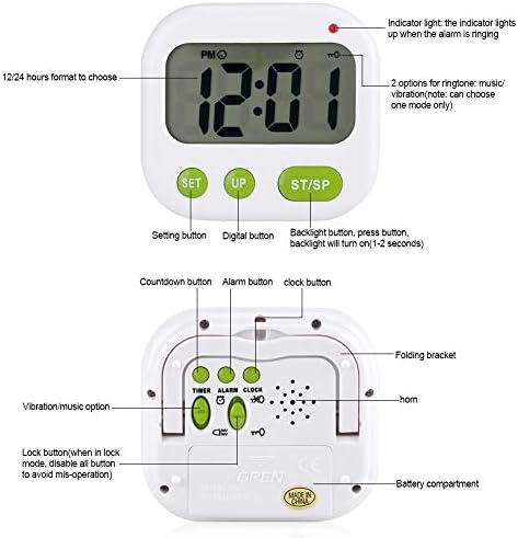 Naroote Crazy Sales Alarm Relk, despertador de despertador Timer despertador de vibração, 12/24h Exibir Despertador Eletrônico Timer eletrônico para estudo de escritório