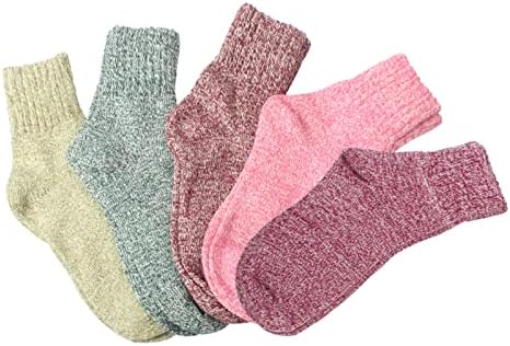 Nutjam 5 pares de meias de lã de inverno feminino, meias de tripulação de tricô, meias de almofada macia de tamanho gratuito