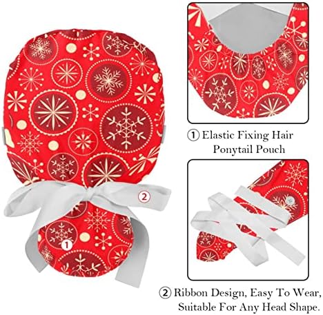 Chapéus de limpeza de padrões de Natal para mulheres Capinho de trabalho comprido com botão e banda de suor unissex amarre os chapéus
