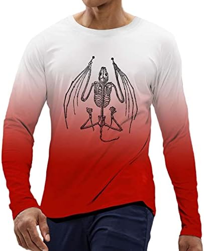 Xxbr halloween camisetas para homens de manga longa crânio gradiente de gradiente de festa de festa muscular Slim Fit Crew