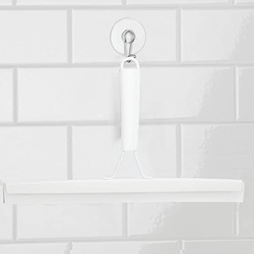 Mdesign Metal Banheiro Chueegee para a porta do chuveiro, janelas, espelhos - inclui gancho de suspensão de xícara de xícara - 2 pacote - branco