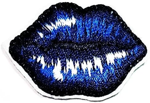 Kleenplus 2pcs. Mini lábios azuis costuram ferro em remendo apliques artesanais de roupas artesanais vestido de vestido hat jean adesivo bonito remendo reparos decorativos