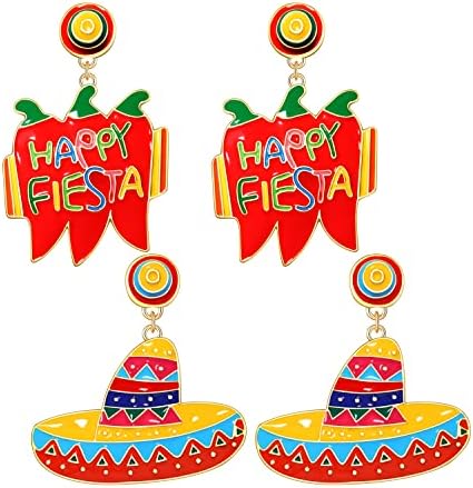 Brincos de Cinco de Mayo para Mulheres Stromestone México Cactus Sombrero Brincos de Brincos de Fiesta Feliz Fiesta Declaração