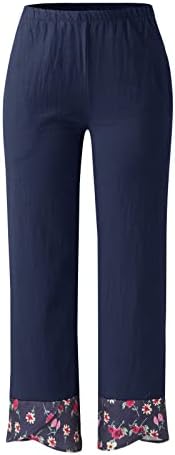 Calça de linho de algodão Capri Capri Casual Summer Capri Capri com bolsos calças de harém vintage de cintura alta da cintura