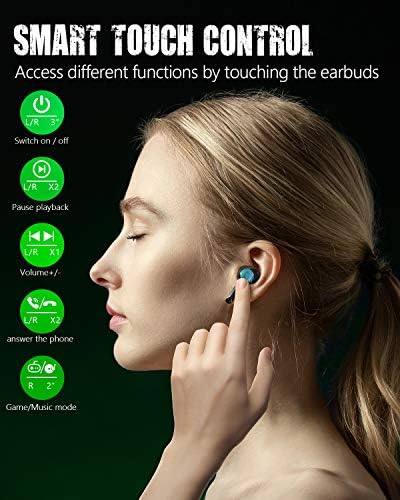 fones de ouvido sem fio Zime para Android, fones de ouvido sem fio Bluetooth, fones de ouvido com microfone, vencedor, fones de ouvido de baixa latência, controle de toque, fones de ouvido à prova d'água IPX56, preto claro respirando preto claro
