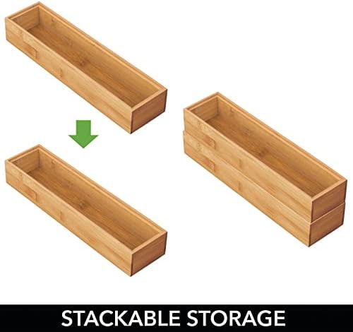 Mdesign Slim Wooden Bamboo Gavet Organizer for Office - Bandeja de caixa de armazenamento empilhável de 12 para gavetas/gabinete